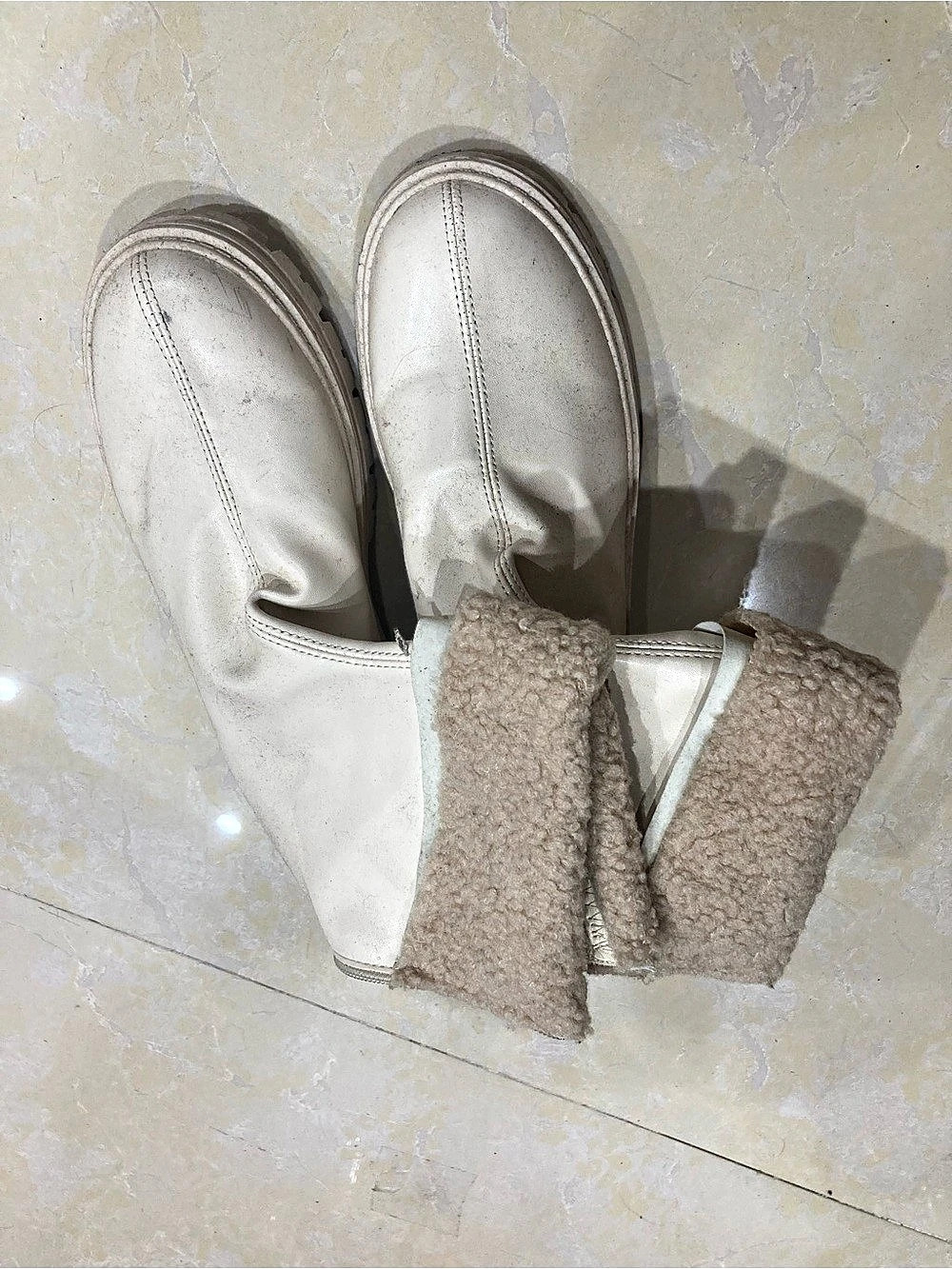 Shearling Cuff Winter Boots in Cream